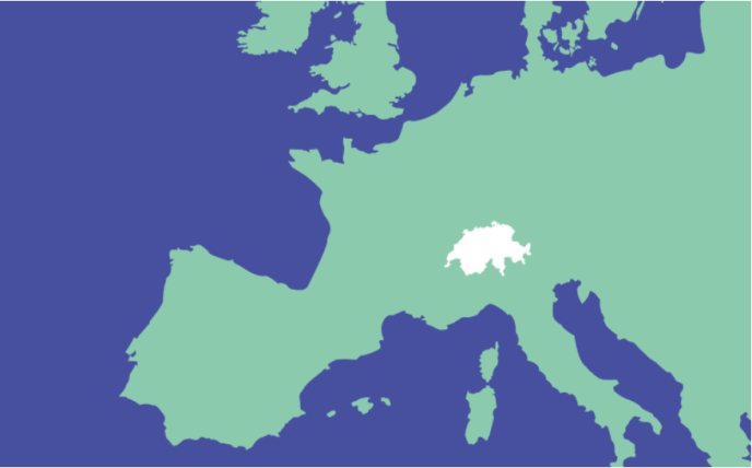 Karte von Europa mit allen Ländern in grün, ausser der Schweiz in Weiss